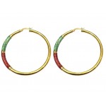 ORECCHINI CERCHI GRANDI IN ORO GIALLO 18 KT SMALTO VERDE CHIARO E CIPRIA