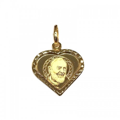 CIONDOLO CUORE SAN PIO IN ORO GIALLO 18 KT