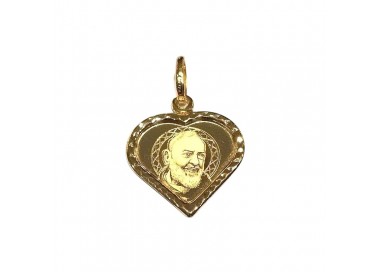 CIONDOLO CUORE SAN PIO IN ORO GIALLO 18 KT + COLLANA LACCIO IN OMAGGIO