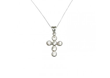 COLLANA DA DONNA IN ORO BIANCO18 KT CON CROCE E ZIRCONI TAGLIO BRILLANTE