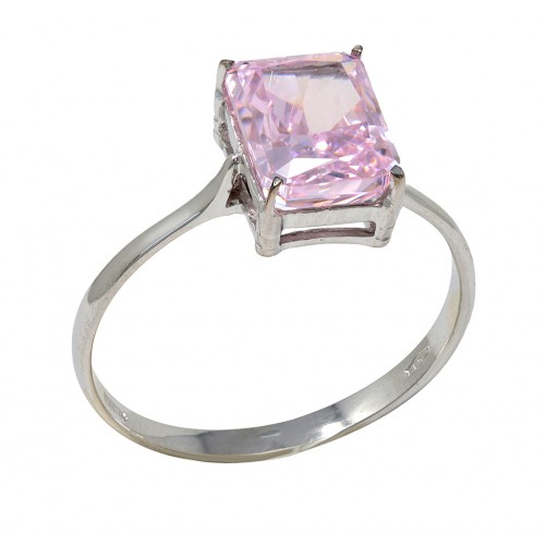 ANELLO SOLITARIO DA DONNA IN ORO BIANCO 18 KT CON ROSA DI FRANCIA