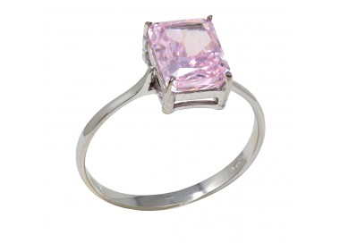 ANELLO SOLITARIO DA DONNA IN ORO BIANCO 18 KT CON ROSA DI FRANCIA