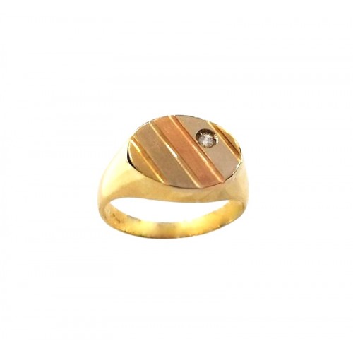 ANELLO UOMO SCUDO IN ORO GIALLO BIANCO E ROSA 18 KT CON ZIRCONE TAGLIO BRILLANTE 