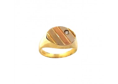 ANELLO UOMO SCUDO IN ORO GIALLO BIANCO E ROSA 18 KT CON ZIRCONE TAGLIO BRILLANTE