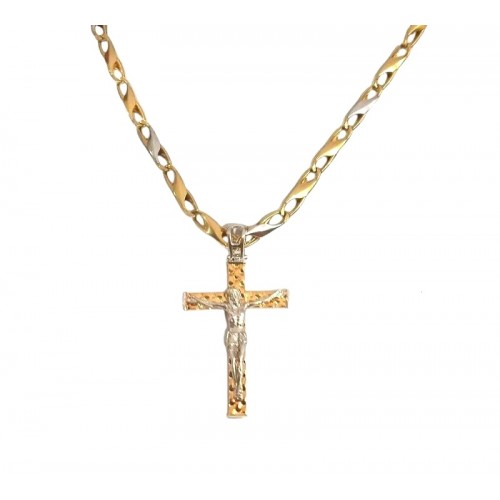 COLLANA CON CROCIFISSO IN ORO GIALLO E BIANCO 18 KT