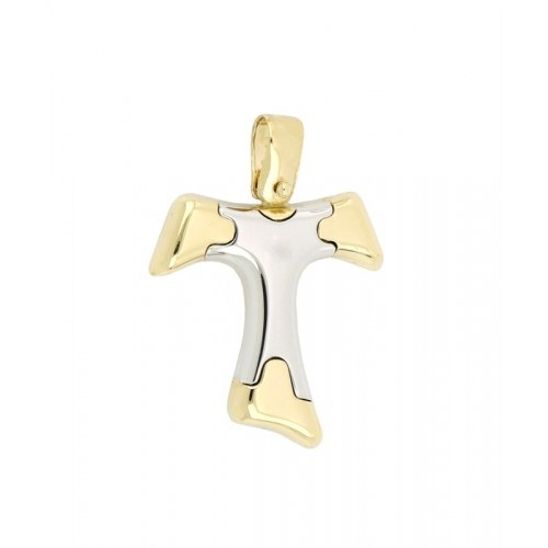 CIONDOLO CON TAU IN ORO GIALLO E BIANCO 18 KT