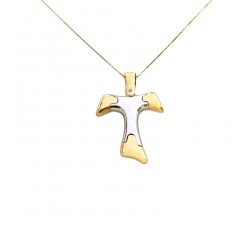 COLLANA ORO GIALLO 18 KT CON CROCE TAU IN ORO BICOLORE