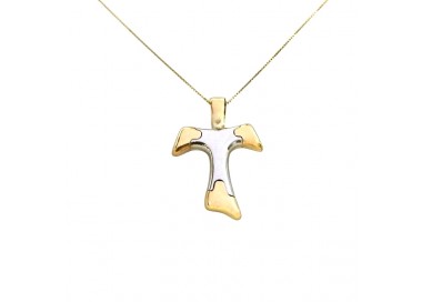 COLLANA ORO GIALLO 18 KT CON CROCE TAU IN ORO BICOLORE
