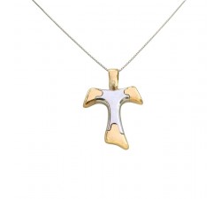 COLLANA ORO BIANCO 18 KT CON CROCE TAU IN ORO BICOLORE