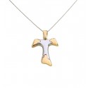 COLLANA ORO BIANCO 18 KT CON CROCE TAU IN ORO BICOLORE