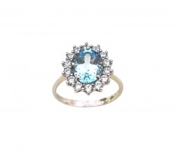 ANELLO KATE IN ORO BIANCO 18 KT CON ZIRCONE CELESTE ACQUAMARINA E BIANCHI