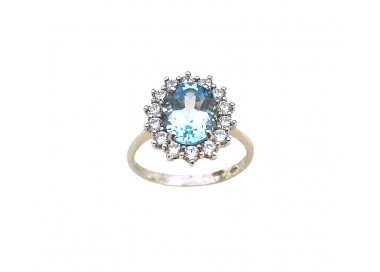 ANELLO KATE IN ORO BIANCO 18 KT CON ZIRCONE CELESTE ACQUAMARINA E BIANCHI