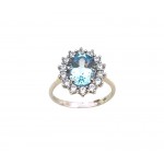 ANELLO KATE IN ORO BIANCO 18 KT CON ZIRCONE CELESTE ACQUAMARINA E BIANCHI