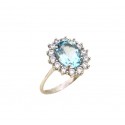 ANELLO KATE IN ORO BIANCO 18 KT CON ZIRCONE CELESTE ACQUAMARINA E BIANCHI