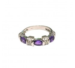 ANELLO DA DONNA IN ORO BIANCO 18 KT CON AMETISTA E ZIRCONI
