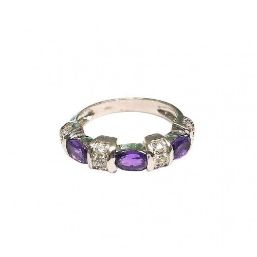 ANELLO DA DONNA IN ORO BIANCO 18 KT CON AMETISTA E ZIRCONI