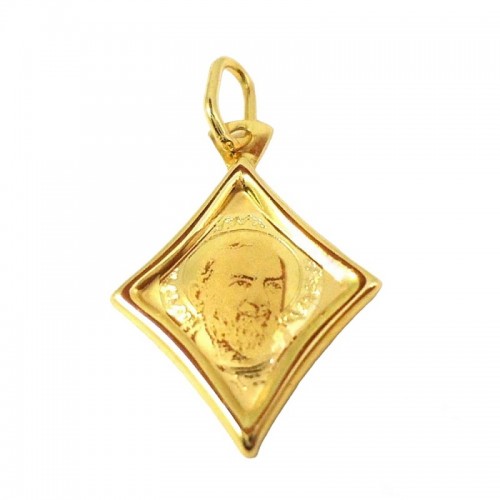 CIONDOLO MEDAGLIETTA SAN PIO IN ORO GIALLO 18 KT + COLLANA LACCIO IN OMAGGIO