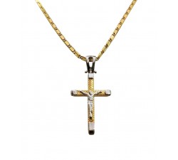 COLLANA ORO GIALLO 18 KT CON CROCIFISSO IN ORO BICOLORE