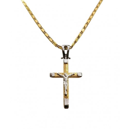 COLLANA ORO GIALLO 18 KT CON CROCIFISSO IN ORO BICOLORE