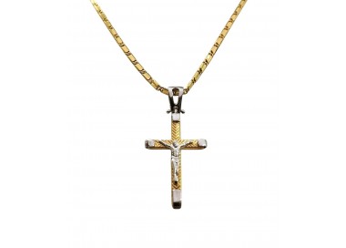 COLLANA ORO GIALLO 18 KT CON CROCIFISSO IN ORO BICOLORE