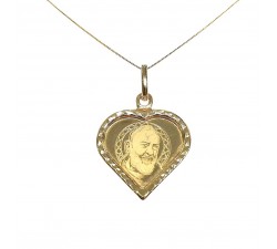 COLLANA MEDAGLIETTA CUORE SAN PIO IN ORO GIALLO 18 KT