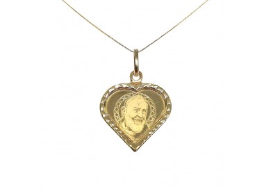 COLLANA MEDAGLIETTA CUORE SAN PIO IN ORO GIALLO 18 KT