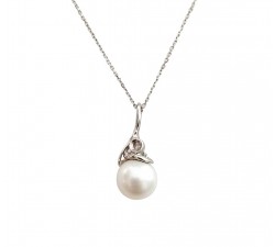 COLLANA IN ORO BIANCO 18 KT CON PERLA E DIAMANTE