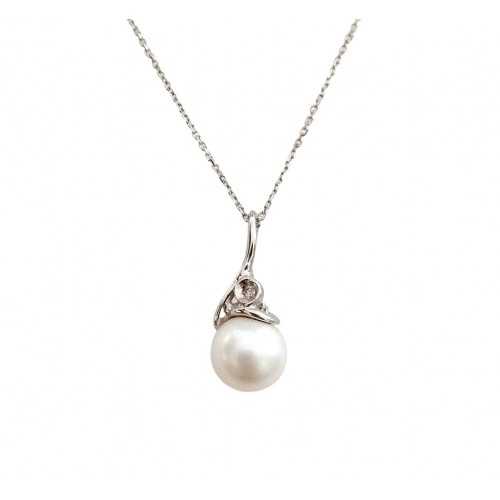 COLLANA IN ORO BIANCO 18 KT CON PERLA E DIAMANTE