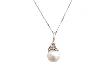 COLLANA IN ORO BIANCO 18 KT CON PERLA E DIAMANTE