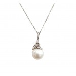 COLLANA IN ORO BIANCO 18 KT CON PERLA E DIAMANTE