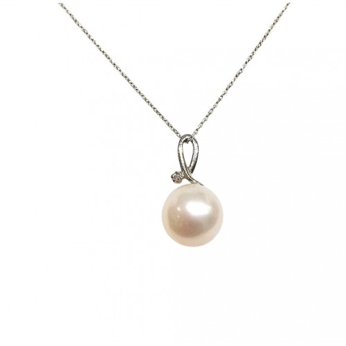 COLLANA DA DONNA IN ORO BIANCO 18 KT CON PERLA E DIAMANTE