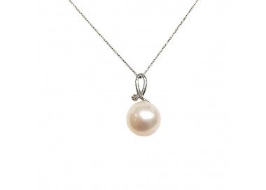 COLLANA DA DONNA IN ORO BIANCO 18 KT CON PERLA E DIAMANTE