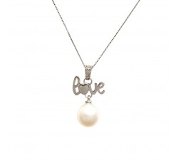 COLLANA IN ORO BIANCO 18 KT LOVE DIAMANTI E PERLA 