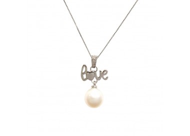 COLLANA IN ORO BIANCO 18 KT LOVE DIAMANTI E PERLA