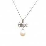 COLLANA IN ORO BIANCO 18 KT LOVE DIAMANTI E PERLA