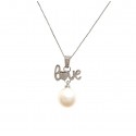 COLLANA IN ORO BIANCO 18 KT LOVE DIAMANTI E PERLA 