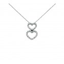 COLLANA IN ARGENTO 925 DOPPIO CUORE CON 34 ZIRCONI BIANCHI TAGLIO BRILLANTE