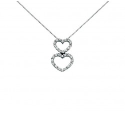 COLLANA IN ARGENTO 925 DOPPIO CUORE CON 34 ZIRCONI BIANCHI TAGLIO BRILLANTE