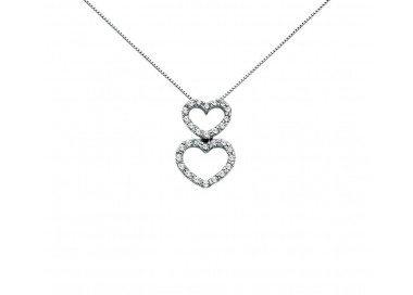 COLLANA IN ARGENTO 925 DOPPIO CUORE CON 34 ZIRCONI BIANCHI TAGLIO BRILLANTE
