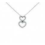 COLLANA IN ARGENTO 925 DOPPIO CUORE CON 34 ZIRCONI BIANCHI TAGLIO BRILLANTE