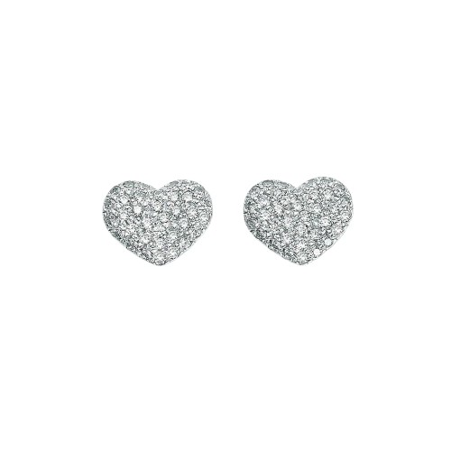 ORECCHINI CUORE IN ARGENTO 925 CON PAVE' ZIRCONI BIANCHI TAGLIO BRILLANTE 