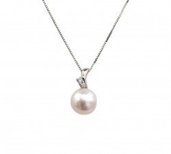 COLLANA DA DONNA IN ORO BIANCO 18 KT CON PERLA E DIAMANTE