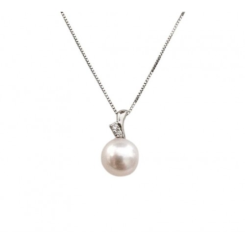 COLLANA DA DONNA IN ORO BIANCO 18 KT CON PERLA E DIAMANTE