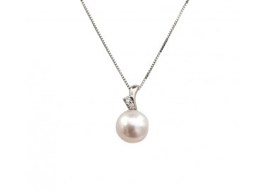 COLLANA DA DONNA IN ORO BIANCO 18 KT CON PERLA E DIAMANTE