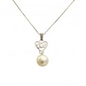 COLLANA CUORE IN ORO BIANCO 18 KT CON PERLA E DIAMANTI