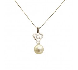 COLLANA CUORE IN ORO BIANCO 18 KT CON PERLA E DIAMANTI