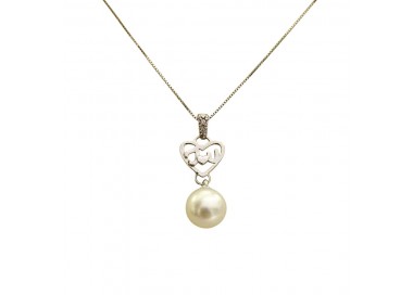 COLLANA CUORE IN ORO BIANCO 18 KT CON PERLA E DIAMANTI