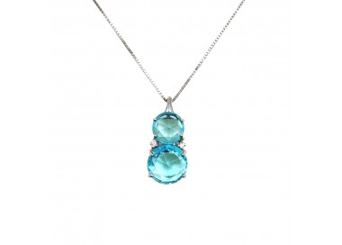 COLLANA IN ARGENTO 925 ZIRCONI ACQUAMARINA E BIANCHI