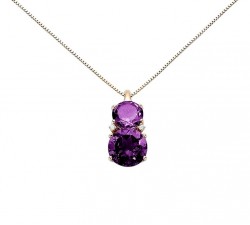 COLLANA ROSE' IN ARGENTO 925 CON AMETISTA E ZIRCONI BIACHI TAGLIO BRILLANTE