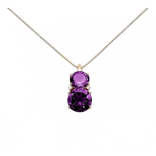 COLLANA ROSE' IN ARGENTO 925 CON AMETISTA E ZIRCONI BIACHI TAGLIO BRILLANTE